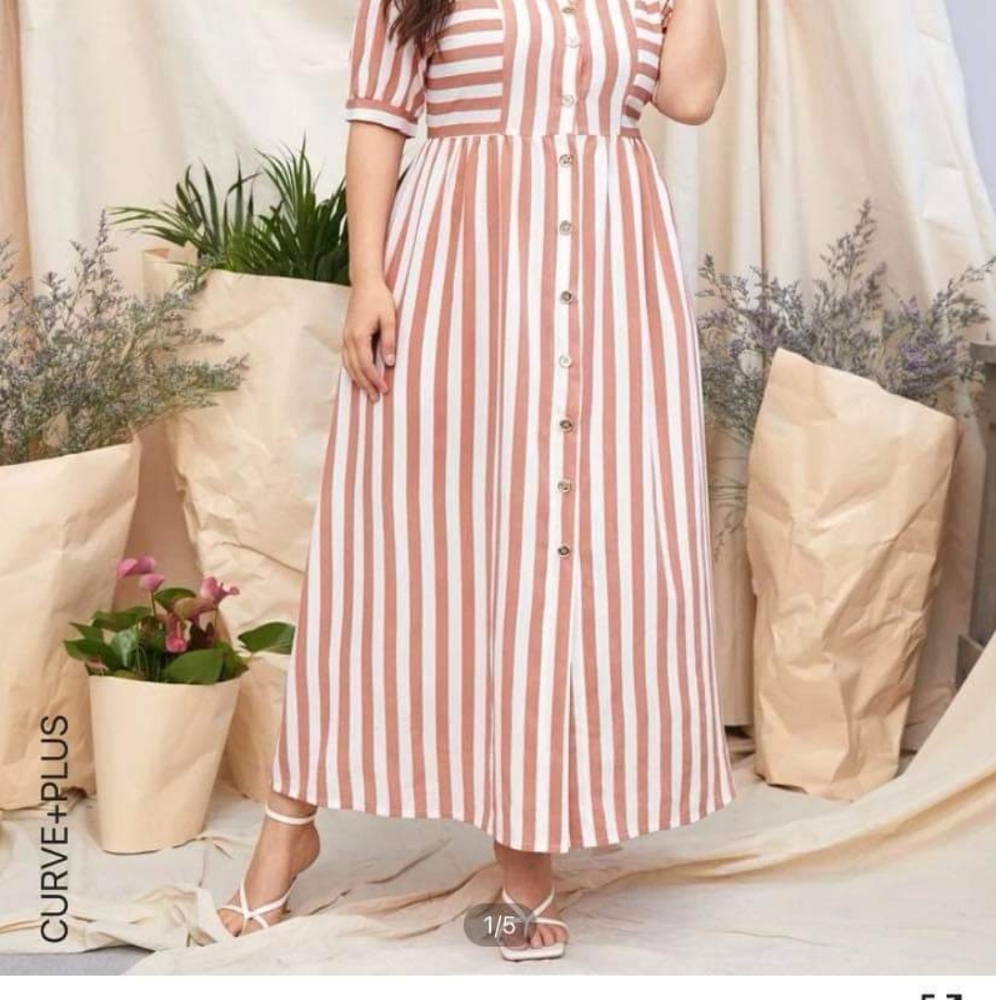 SHEIN red and white striped button up short sleeve dress